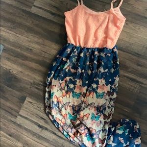 Pink and blue maxi dress with Butterflies